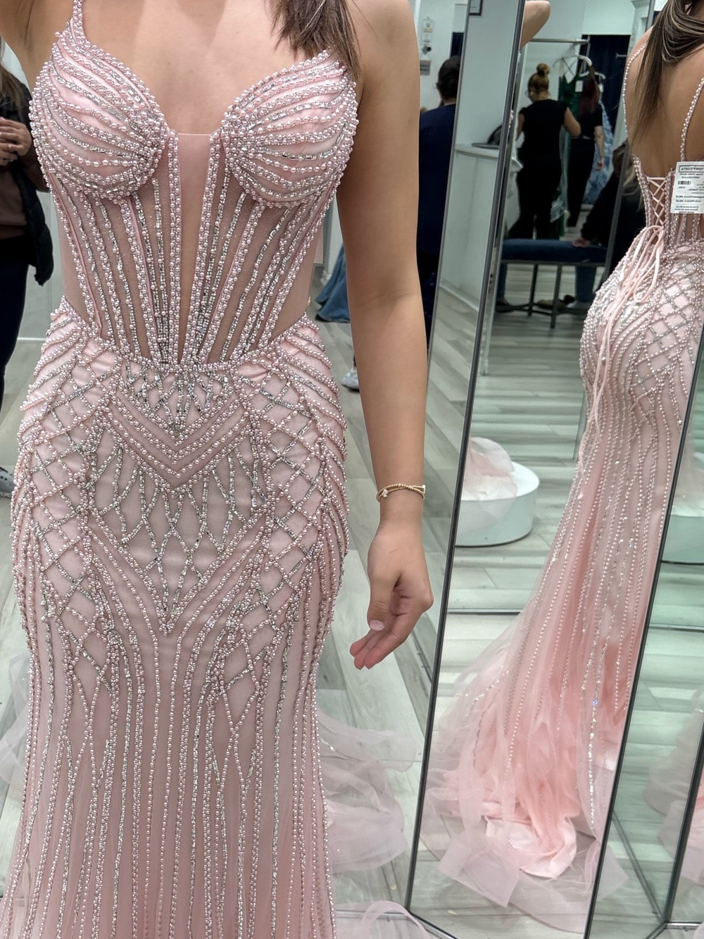 Terry Costa Elegant Blush Pink Beaded Evening Gown